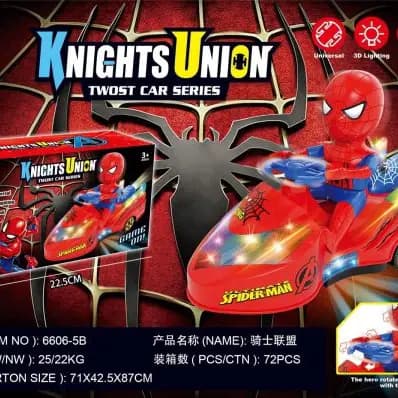 Marvel Spiderman Twisting Car Electric Universal Wheel Scooter Colorful Tumbling Light Music Anime Figure Car Kids Xmas Gift Toy