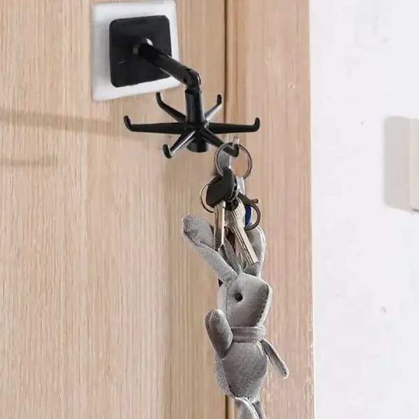 360 Degree Rotating Kitchen Rotating Utensil Rack With 6 Hooks For Knives Spoon Pot And Pan