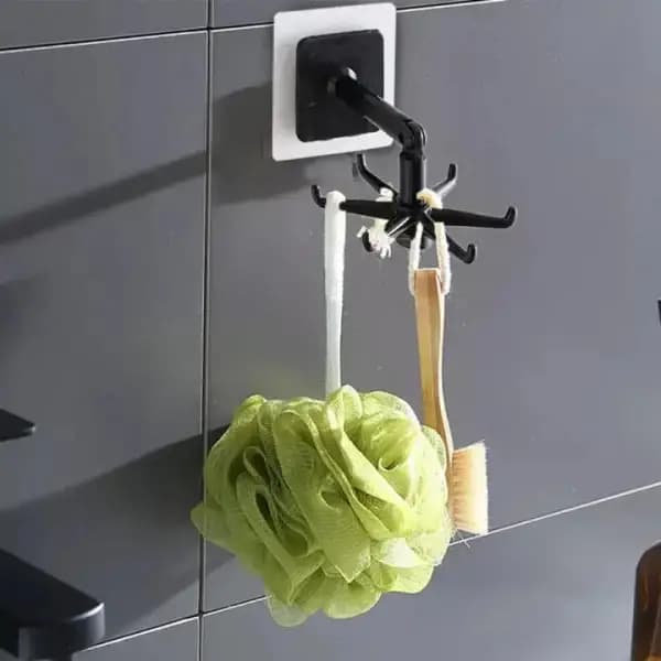 360 Degree Rotating Kitchen Rotating Utensil Rack With 6 Hooks For Knives Spoon Pot And Pan