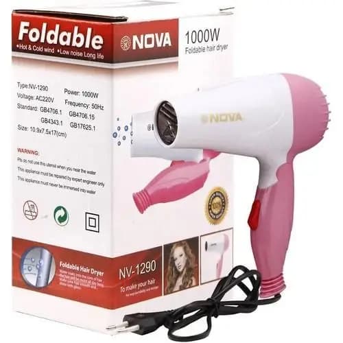 Nova Nv-1290 Professional Foldable Hair Dryer With 2 Speed Control Hair Dryer (1000w, Multicolor)