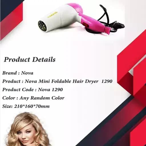 Nova Nv-1290 Professional Foldable Hair Dryer With 2 Speed Control Hair Dryer (1000w, Multicolor)