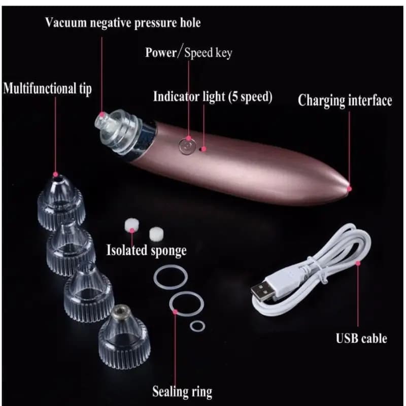 Blackhead Remover Face Acne Black Dot Pimple Electric Blackhead Vacuum Cleaner Pore Skin Care Tool Machine 4 Replacement Head (rechargeable)
