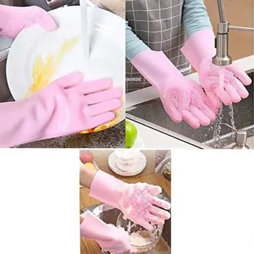 Silicone Washing Full Finger Gloves  For Home (random Colors)