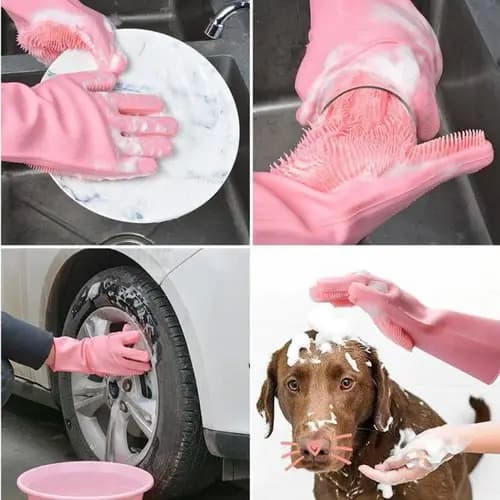 Silicone Washing Full Finger Gloves  For Home (random Colors)