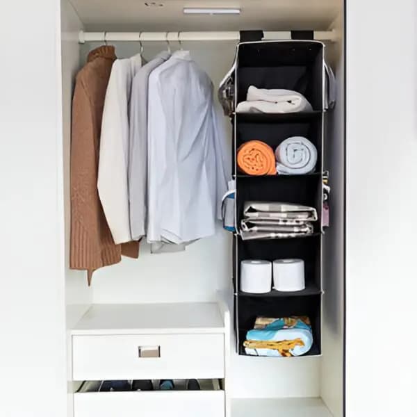 5 Shelf Clothes Hanging Organizers Pant Organizer Wardrobe Section Storage Closet Organiser (black Color)